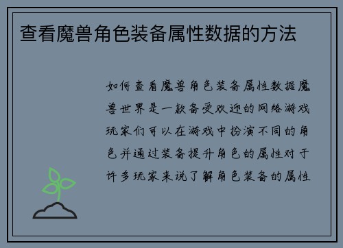 查看魔兽角色装备属性数据的方法